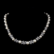 Silver Ivory Pearl and CZ Crystal Necklace 8765 Silver Ivory Pearl and CZ Crystal Necklace 8765