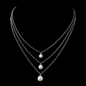 Antique Silver Ivory Pearl & Clear CZ Crystal Necklace 8912 Antique Silver Ivory Pearl & Clear CZ Crystal Necklace 8912