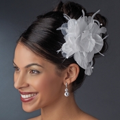 Bridal Flower Headpiece with Crystals & Feathers Clip 1142 White or Ivory Bridal Flower Headpiece with Crystals & Feathers Clip 1142 White or Ivory