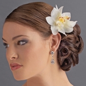 Realistic Looking Bridal Orchid Flower Hair Clip- Clip 400 White Realistic Looking Bridal Orchid Flower Hair Clip- Clip 400 White