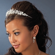 Porcelain Flower Accented Bridal Tiara HP 4429 Silver Porcelain Flower Accented Bridal Tiara HP 4429 Silver