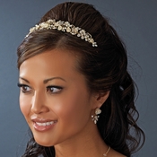 Floral Rhinestone Champagne Elegance Bridal Pearl Headband - HP 7539 Gold Floral Rhinestone Champagne Elegance Bridal Pearl Headband - HP 7539 Gold
