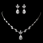 Antique Silver Rhodium Clear CZ Crystal Necklace & Earrings Jewelry Set 1319 Antique Silver Rhodium Clear CZ Crystal Necklace & Earrings Jewelry Set 1319