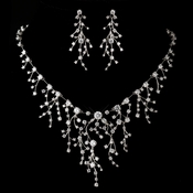 Antique Silver Rhodium Clear CZ Crystal Necklace & Earrings Jewelry Set 1400***Discontinued*** Antique Silver Rhodium Clear CZ Crystal Necklace & Earrings Jewelry Set 1400***Discontinued***