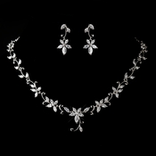 Antique Silver Rhodium Clear CZ Crystal Necklace & Earrings Jewelry Set 1403 * Discontinued * Antique Silver Rhodium Clear CZ Crystal Necklace & Earrings Jewelry Set 1403 * Discontinued *