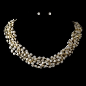 Gold White Faceted Bead Multi Strand Interweaved Fashion Necklace & Earrings Jewelry Set 8162 Gold White Faceted Bead Multi Strand Interweaved Fashion Necklace & Earrings Jewelry Set 8162