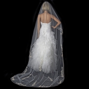 Single Layer Floral Embroidery Cathedral Length Ivory Rum Veil with Satin Ribbon Edge V 882 Single Layer Floral Embroidery Cathedral Length Ivory Rum Veil with Satin Ribbon Edge V 882