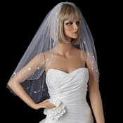 Dainty Flower Embroidery Pattern of Pearls & Beading Scattered Along Elbow Length Veil 122 Dainty Flower Embroidery Pattern of Pearls & Beading Scattered Along Elbow Length Veil 122