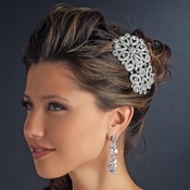 Vintage Floral Crystal Covered Headpiece with Side Accent in Rhodium Silver 6547 Vintage Floral Crystal Covered Headpiece with Side Accent in Rhodium Silver 6547