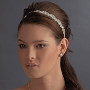 * Modern Vintage Crystal Bridal Ribbon Headband HP 6471-White * Modern Vintage Crystal Bridal Ribbon Headband HP 6471-White