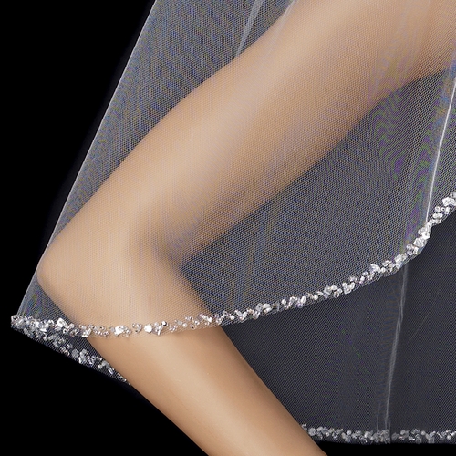 Single Tier Elbow Length Veil with Sparkling Beaded Edge of Accents V 119 1E Single Tier Elbow Length Veil with Sparkling Beaded Edge of Accents V 119 1E