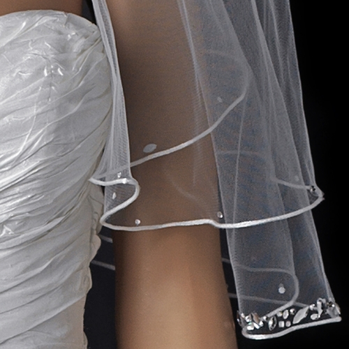 Double Layer Elbow Length Veil with Satin Corded Edge & Geometric Rhinestone Accents V 4527 Double Layer Elbow Length Veil with Satin Corded Edge & Geometric Rhinestone Accents V 4527