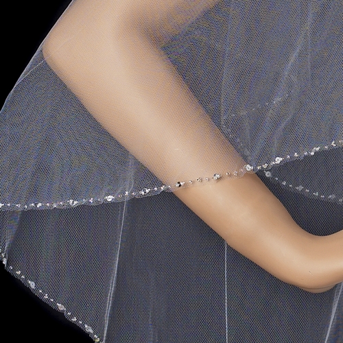 Bridal Wedding Double Layer Veil with Beaded Sequence Edge Fingertip Length Veil 1531 F Bridal Wedding Double Layer Veil with Beaded Sequence Edge Fingertip Length Veil 1531 F