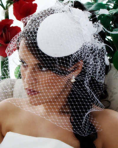 * Vintage Bridal Hat with Bird Cage Veil Comb 8306 * Vintage Bridal Hat with Bird Cage Veil Comb 8306