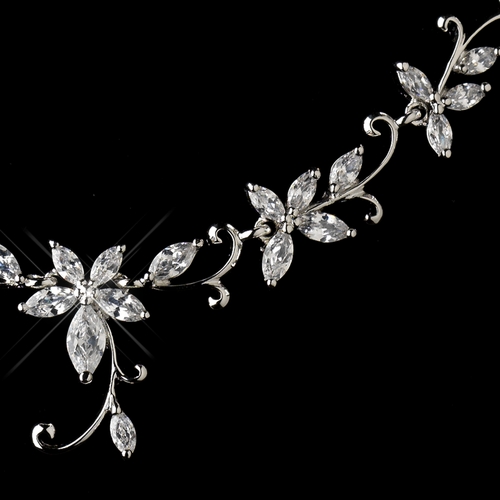 Antique Silver Rhodium Clear CZ Crystal Necklace & Earrings Jewelry Set 1403 * Discontinued * Antique Silver Rhodium Clear CZ Crystal Necklace & Earrings Jewelry Set 1403 * Discontinued *