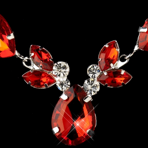Silver Red & Clear Rhinestone Necklace & Earrings Jewelry Set 47003 Silver Red & Clear Rhinestone Necklace & Earrings Jewelry Set 47003