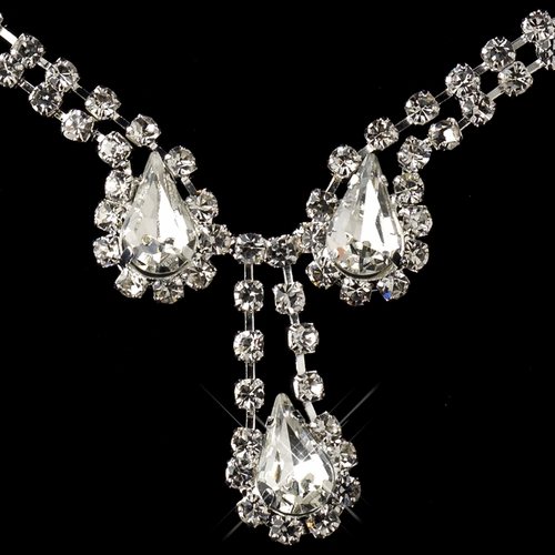 Silver Clear Rhinestone and Drop Necklace & Earrings Jewelry Set 47012 Silver Clear Rhinestone and Drop Necklace & Earrings Jewelry Set 47012