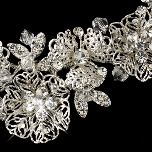 Silver Clear Rhinestone Necklace & Earrings Floral Leaf Jewelry Set 9687 Silver Clear Rhinestone Necklace & Earrings Floral Leaf Jewelry Set 9687