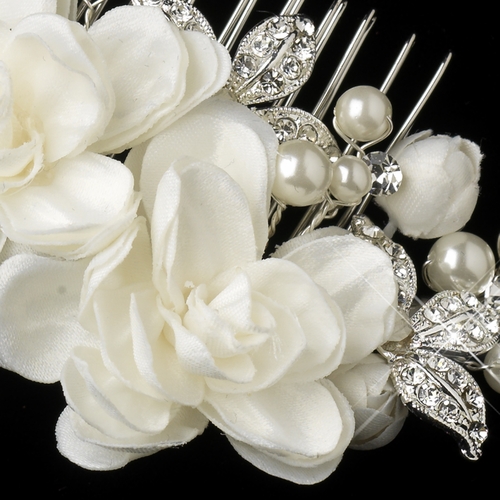 Silver Ivory Floral Flower Hair Accent Pearl & Rhinestone Hair Comb 9504 Silver Ivory Floral Flower Hair Accent Pearl & Rhinestone Hair Comb 9504