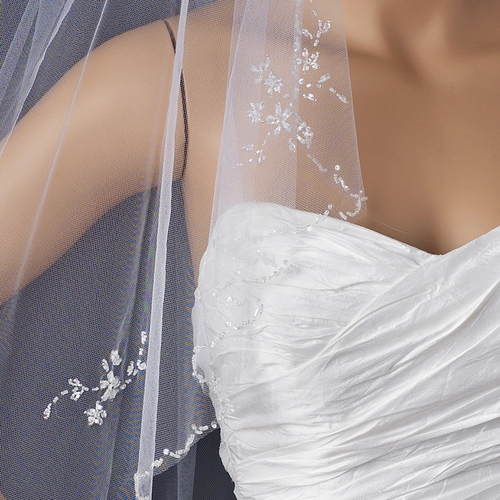 Single Layer Floral beaded Waltz Length bridal wedding Veil 1160 Single Layer Floral beaded Waltz Length bridal wedding Veil 1160