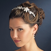 Silver Ivory Pearl & Clear Rhinestone Floral Side Accented Bridal Headband Headpiece 8279 Silver Ivory Pearl & Clear Rhinestone Floral Side Accented Bridal Headband Headpiece 8279