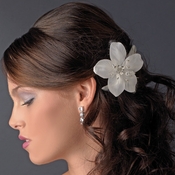 * Flower Feather Accented Bridal Hair Pin 115 Ivory * Flower Feather Accented Bridal Hair Pin 115 Ivory