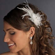 * Lovely White Feather Spray Birdal Hair Comb w/ Pearls & Rhinestones 8432 * Lovely White Feather Spray Birdal Hair Comb w/ Pearls & Rhinestones 8432