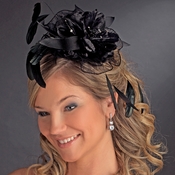 * Black Feather & Rhinestone Flower Fascinator Hair Clip 1772 * Black Feather & Rhinestone Flower Fascinator Hair Clip 1772