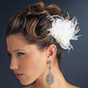 Silver Ivory Feather Clip w/ Freshwater Pearl & Crystal 3578 Silver Ivory Feather Clip w/ Freshwater Pearl & Crystal 3578