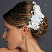 Fabric Flower Rhinestone Clip 1171 White or Ivory Fabric Flower Rhinestone Clip 1171 White or Ivory
