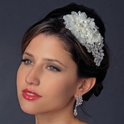 * Silver Rhinestone Ivory Applique Headband HP 937 * Silver Rhinestone Ivory Applique Headband HP 937