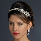 Antique Silver Clear Rhinestone Flower Rose Tiara Headpiece 865 Antique Silver Clear Rhinestone Flower Rose Tiara Headpiece 865