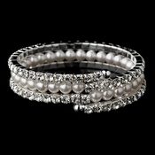 Stunning Silver Rhinestone & Pearl Coil Bracelet 81094 (White or Lt Ivory) Stunning Silver Rhinestone & Pearl Coil Bracelet 81094 (White or Lt Ivory)