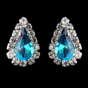 Silver Teal & Clear Teardrop Stud Earrings 1361 Silver Teal & Clear Teardrop Stud Earrings 1361