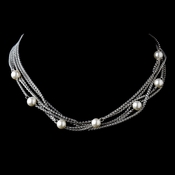 Vintage Silver White Pearl Multi Chain Necklace 9992 Vintage Silver White Pearl Multi Chain Necklace 9992