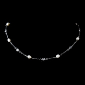 Antique Rhodium Silver Clear CZ & Freshwater Pearl Necklace 8573 Antique Rhodium Silver Clear CZ & Freshwater Pearl Necklace 8573
