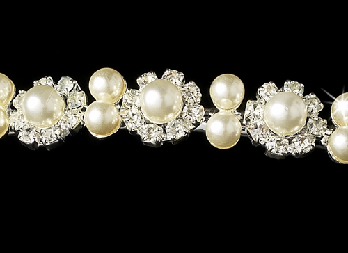 Rhinestone and Ivory Pearl Wedding Floral Headband HP 858 Rhinestone and Ivory Pearl Wedding Floral Headband HP 858