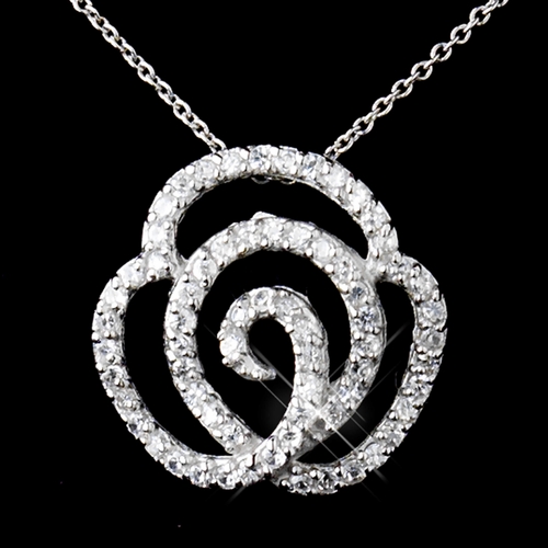Solid 925 Sterling Silver CZ Crystal Rose Pendent Drop Necklace & Earrings Set 9982 Solid 925 Sterling Silver CZ Crystal Rose Pendent Drop Necklace & Earrings Set 9982