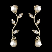 Gold Ivory Pearl & Clear Round CZ Crystal Vine Drop Earrings 0112 Gold Ivory Pearl & Clear Round CZ Crystal Vine Drop Earrings 0112