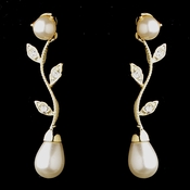 Gold Ivory Pearl & Clear Teardrop CZ Crystal Vine Drop Earrings 0116 Gold Ivory Pearl & Clear Teardrop CZ Crystal Vine Drop Earrings 0116