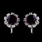 Silver Amethyst & Clear Round Rhinestone Pierced Stud Earrings 1442 Silver Amethyst & Clear Round Rhinestone Pierced Stud Earrings 1442