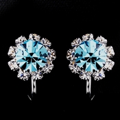 Silver Aqua & Clear Round Rhinestone Clipped Stud Earrings 1442 Silver Aqua & Clear Round Rhinestone Clipped Stud Earrings 1442
