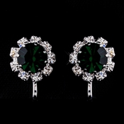 Silver Emerald & Clear Round Rhinestone Clipped Stud Earrings 1442 Silver Emerald & Clear Round Rhinestone Clipped Stud Earrings 1442