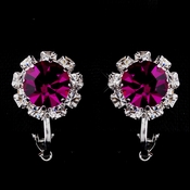 Silver Fuchsia & Clear Round Rhinestone Pierced Stud Earrings 1442 Silver Fuchsia & Clear Round Rhinestone Pierced Stud Earrings 1442