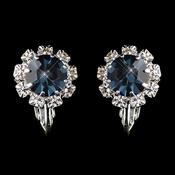 Silver Navy & Clear Round Rhinestone Clipped Stud Earrings 1442 Silver Navy & Clear Round Rhinestone Clipped Stud Earrings 1442