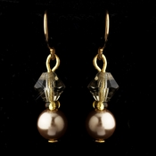Gold Light Brown Czech Glass Pearl & Swarovski Crystal Bead Earrings 2031 Gold Light Brown Czech Glass Pearl & Swarovski Crystal Bead Earrings 2031