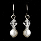 Silver White Czech Glass Pearl & Swarovski Crystal Bead Earrings 2031 Silver White Czech Glass Pearl & Swarovski Crystal Bead Earrings 2031