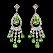 Silver Peridot Teardrop & Clear Round Rhinestone Chandelier Earrings 2479 Silver Peridot Teardrop & Clear Round Rhinestone Chandelier Earrings 2479