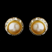 Gold Ivory Pearl & Clear Rhinestone Rondelle Pierced Stud Earrings 4712 Gold Ivory Pearl & Clear Rhinestone Rondelle Pierced Stud Earrings 4712