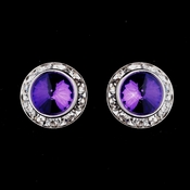 Silver Amethyst Rhinestone Rondelle Clipped Stud Earrings 4712 Silver Amethyst Rhinestone Rondelle Clipped Stud Earrings 4712